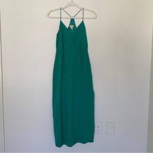 J. Crew Silky Maxi Dress w/ Side Slit, Jewel Tone Green Color, Size 00 Petite